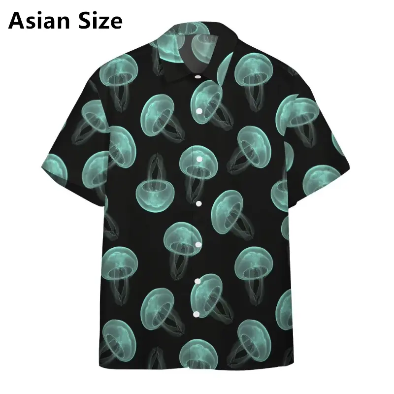 New Fashion Jellyfish Print Men's Short-sleeved Shirt Hawaiian Men's Casual Lapel Top Summer New Large Size Casual Men's Shirts