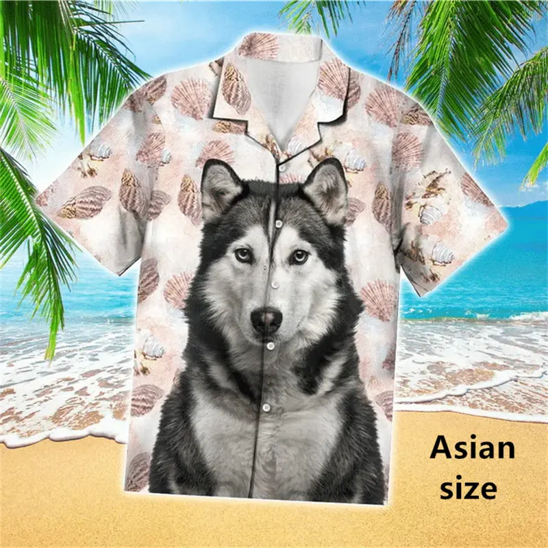 Funny Siberian Husky Dog Graphic Print Shirt For Men Women New Fashion Casual Short Sleeve Top Button Hawaiian Shirt Men Clothes