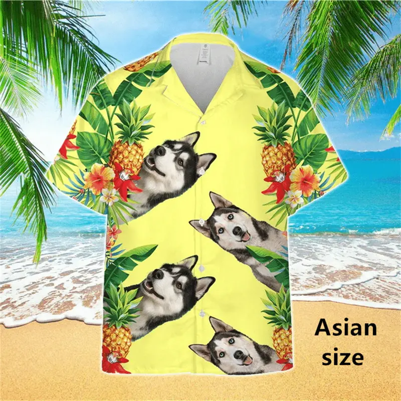 Funny Siberian Husky Dog Graphic Print Shirt For Men Women New Fashion Casual Short Sleeve Top Button Hawaiian Shirt Men Clothes