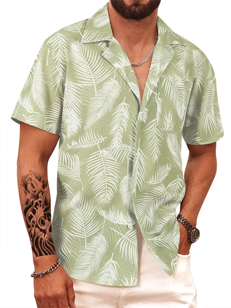 Men's 3d Print Shirt Summer Hawaiian Tropical Plants Print Short Sleeved Top Women Oversized Seaside Holiday Casual Men Clothing