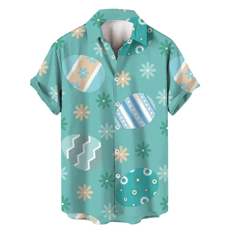 Summer Hawaiian Shirt Men Women 3D Print Rabbit Egg Tops Happy Easter Outdoor Street Short Sleeve Button-Down Print Men Clothing