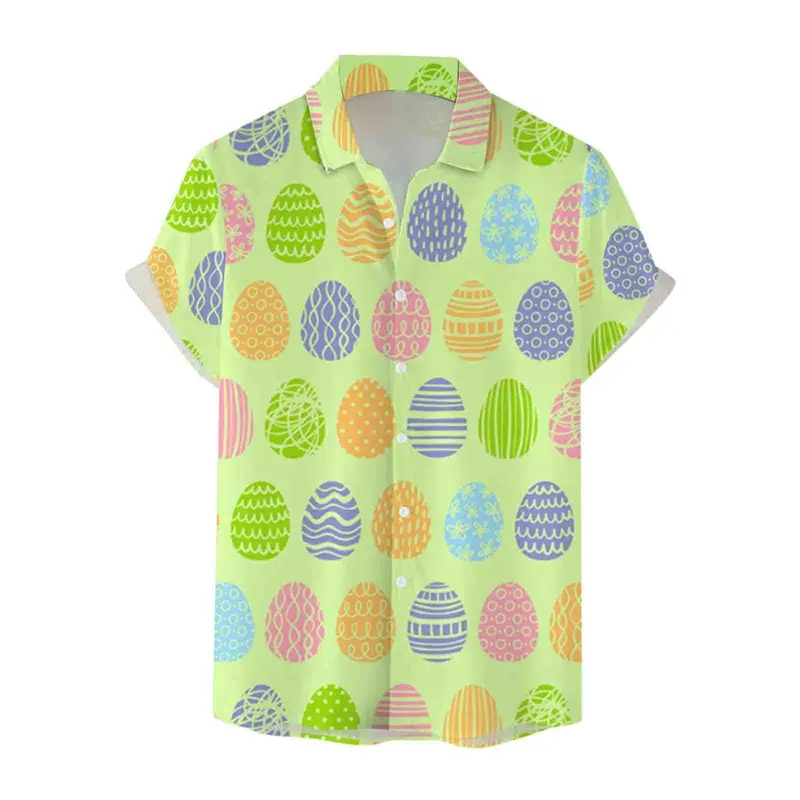 Summer Hawaiian Shirt Men Women 3D Print Rabbit Egg Tops Happy Easter Outdoor Street Short Sleeve Button-Down Print Men Clothing