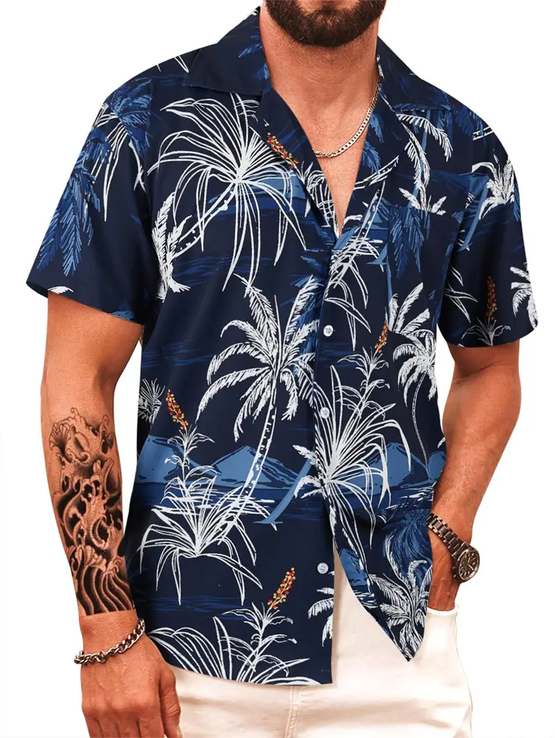 Men's 3d Print Shirt Summer Hawaiian Tropical Plants Print Short Sleeved Top Women Oversized Seaside Holiday Casual Men Clothing