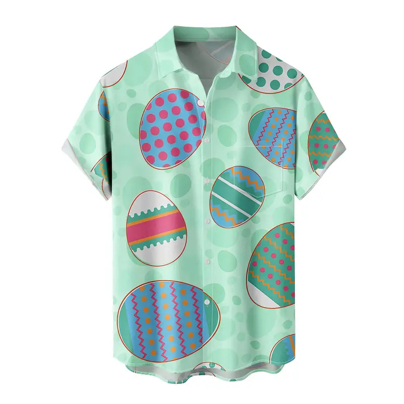 Summer Hawaiian Shirt Men Women 3D Print Rabbit Egg Tops Happy Easter Outdoor Street Short Sleeve Button-Down Print Men Clothing