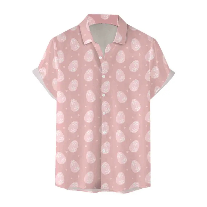 Summer Hawaiian Shirt Men Women 3D Print Rabbit Egg Tops Happy Easter Outdoor Street Short Sleeve Button-Down Print Men Clothing