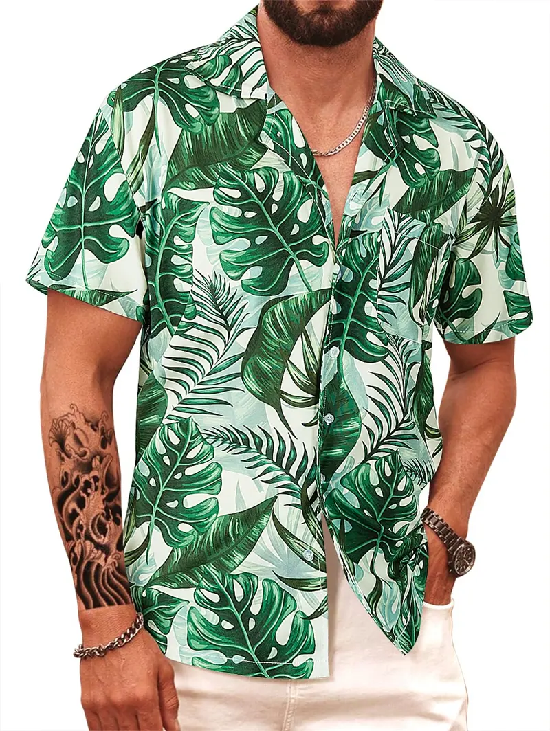 Men's 3d Print Shirt Summer Hawaiian Tropical Plants Print Short Sleeved Top Women Oversized Seaside Holiday Casual Men Clothing