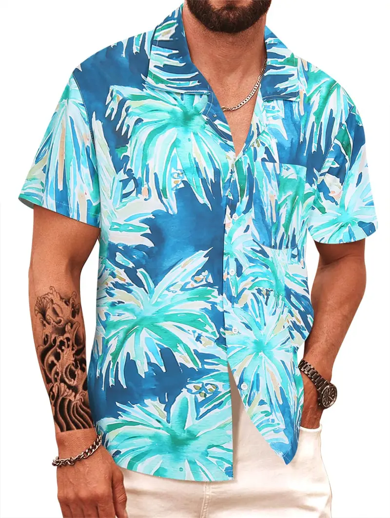 Men's 3d Print Shirt Summer Hawaiian Tropical Plants Print Short Sleeved Top Women Oversized Seaside Holiday Casual Men Clothing