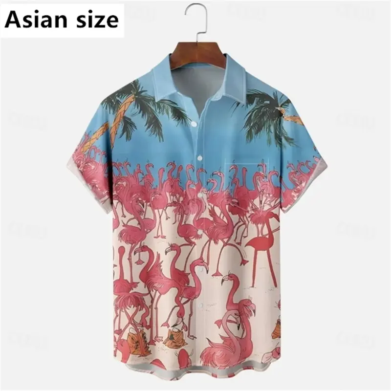 3D Printed Flamingo Graphic Hawaiian Shirt For Men Women Aloha Shirts Summer Fashion Vacation Short Sleeve Tops New Y2k Blouse