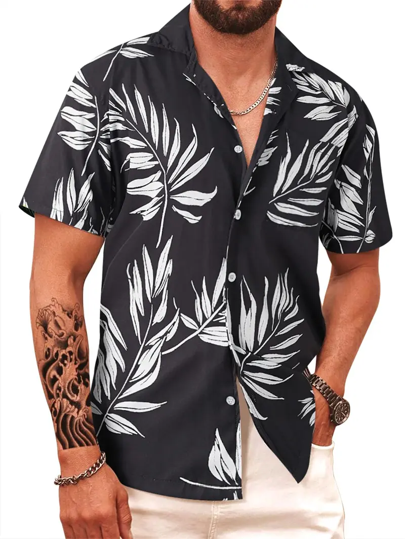 Men's 3d Print Shirt Summer Hawaiian Tropical Plants Print Short Sleeved Top Women Oversized Seaside Holiday Casual Men Clothing