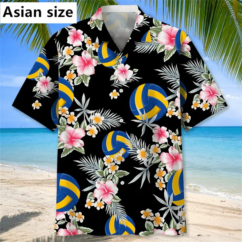 3D Printed Volleyball Shirt For Men Women Clothes Summer Hawaiian Flower Shirts Lapel Short Sleeves Street Beach Button Blouse