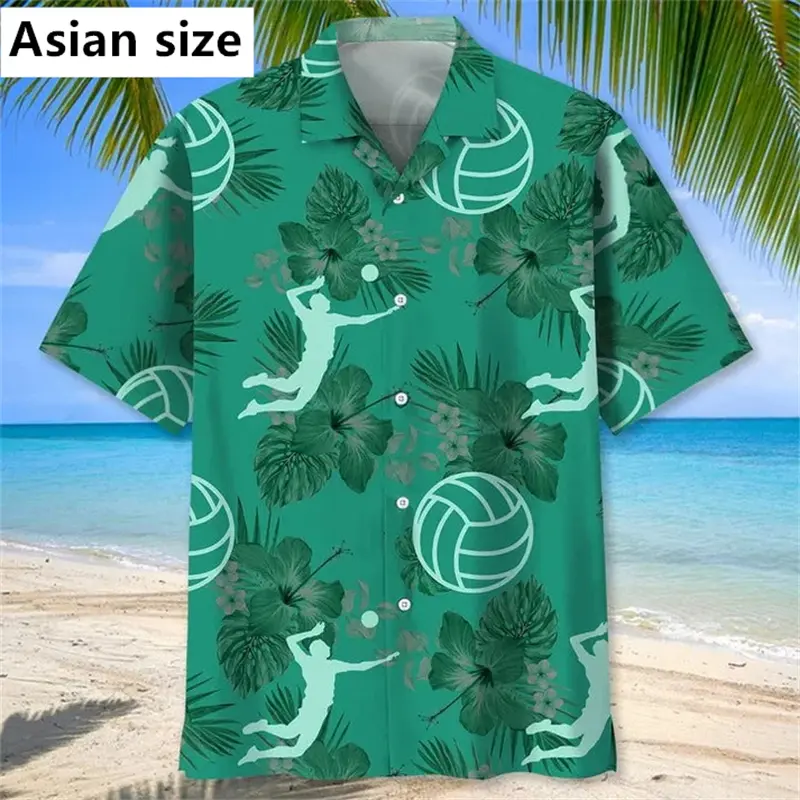 3D Printed Volleyball Shirt For Men Women Clothes Summer Hawaiian Flower Shirts Lapel Short Sleeves Street Beach Button Blouse