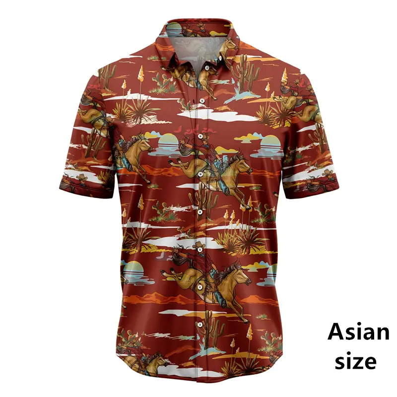 Retro Western Cowboy Pattern Shirt Man 3d Printed Casual Hawaiian Short Sleeve Tops Y2K Funny Graphic Plus Size Button Up Blouse