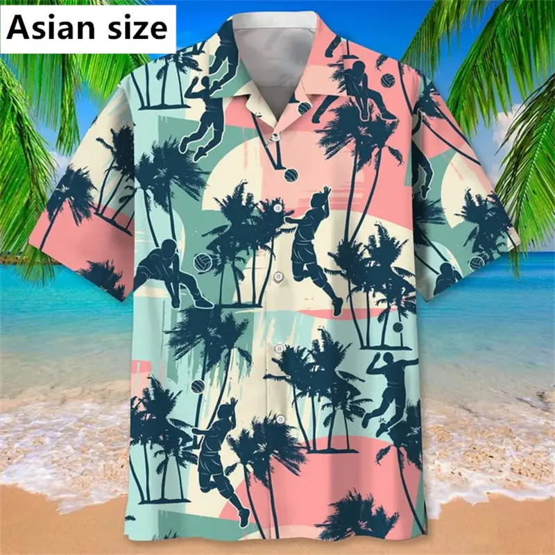 3D Printed Volleyball Shirt For Men Women Clothes Summer Hawaiian Flower Shirts Lapel Short Sleeves Street Beach Button Blouse