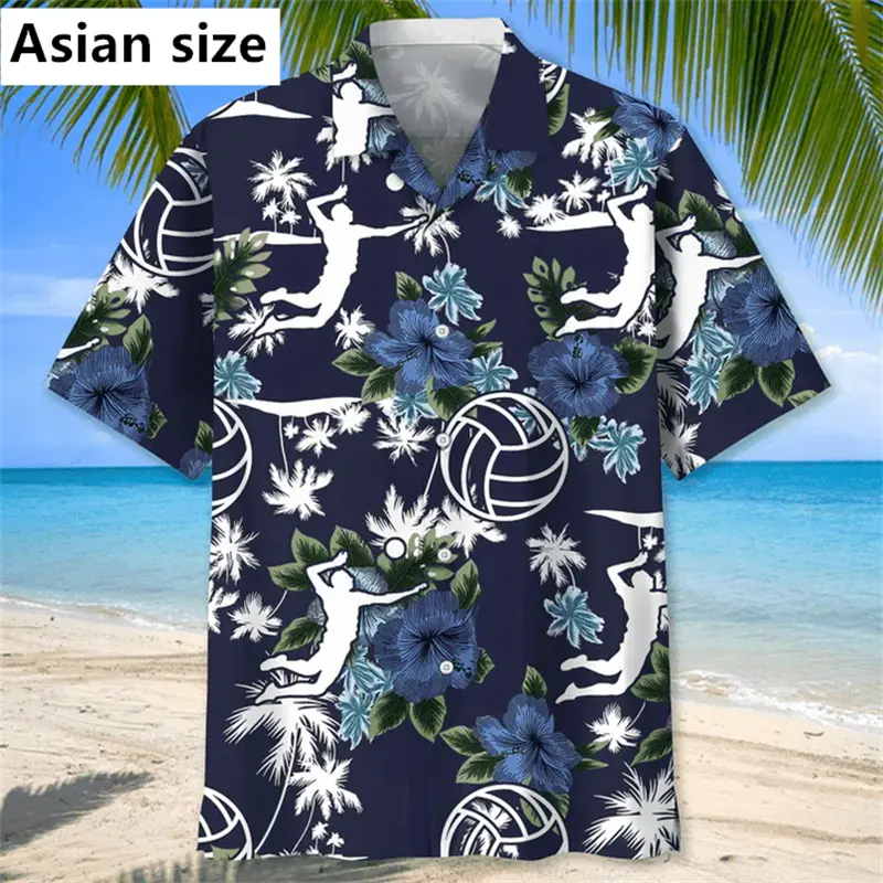 3D Printed Volleyball Shirt For Men Women Clothes Summer Hawaiian Flower Shirts Lapel Short Sleeves Street Beach Button Blouse