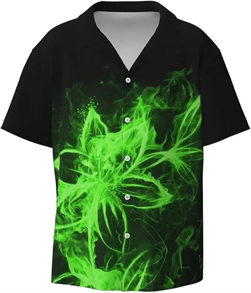 Mens 3d Print Fire Graphic Shirts Fashion Hawaiian Lapel Button Shirts For Men Women Short Sleeve Summer Holiday Casual Tops