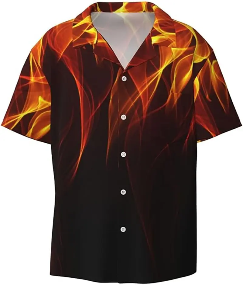 Mens 3d Print Fire Graphic Shirts Fashion Hawaiian Lapel Button Shirts For Men Women Short Sleeve Summer Holiday Casual Tops