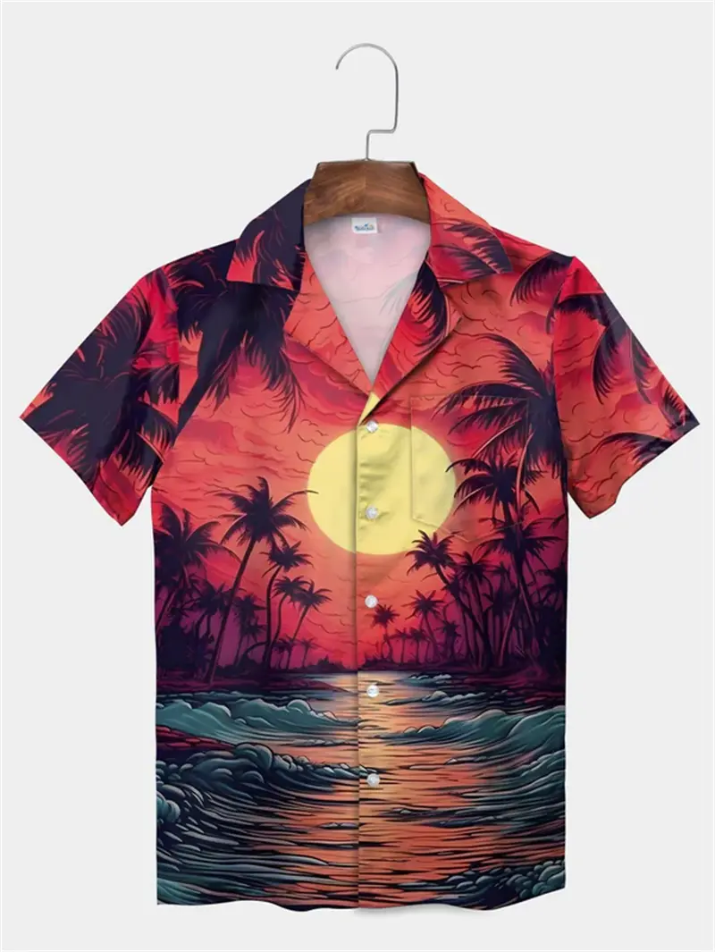 Tropical Plant Leaves Palm Tree Leaves Casual Shirt 3D Print Color Shirt Pattern Men's Short Sleeve Hawaiian Shirts Harajuku Top