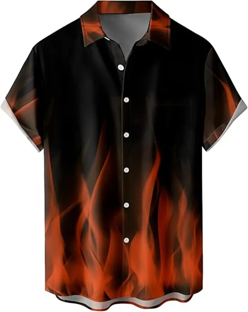 Mens 3d Print Fire Graphic Shirts Fashion Hawaiian Lapel Button Shirts For Men Women Short Sleeve Summer Holiday Casual Tops