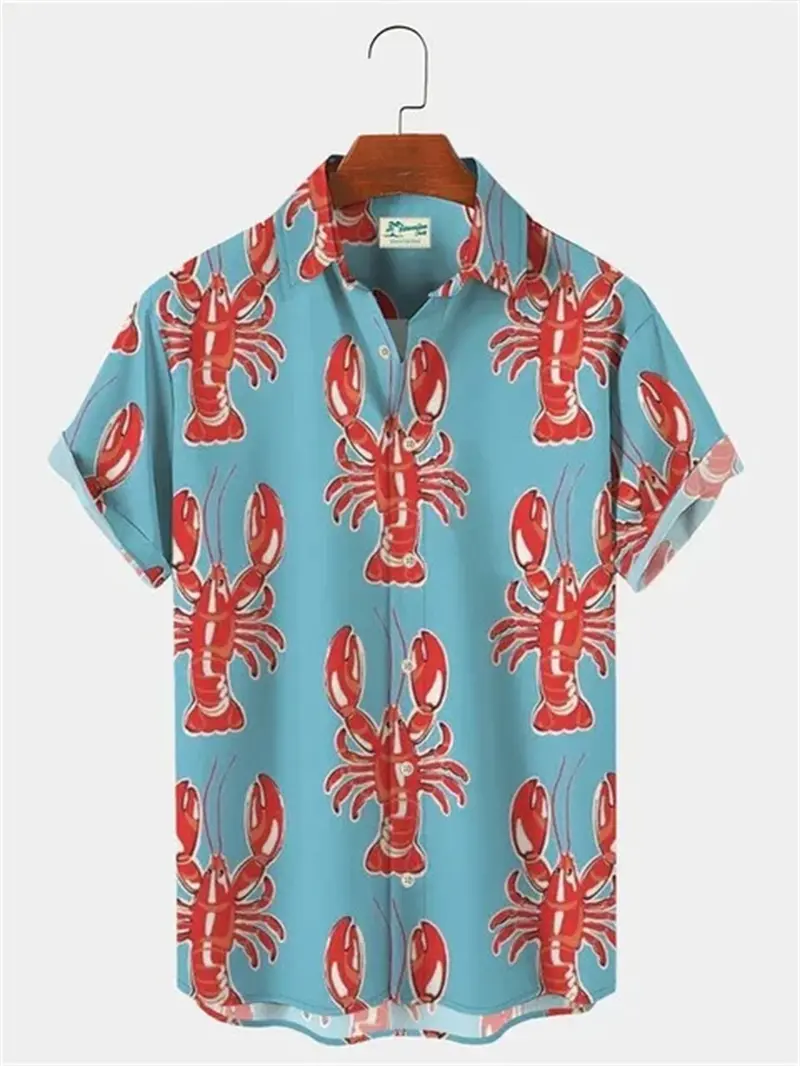 Funny Summer Turtle Fish 3D Print Men's Oversize Shirts Fashion Hawaiian Beach Short Sleeve Shirt Unisex Button Lapel Tee Tops