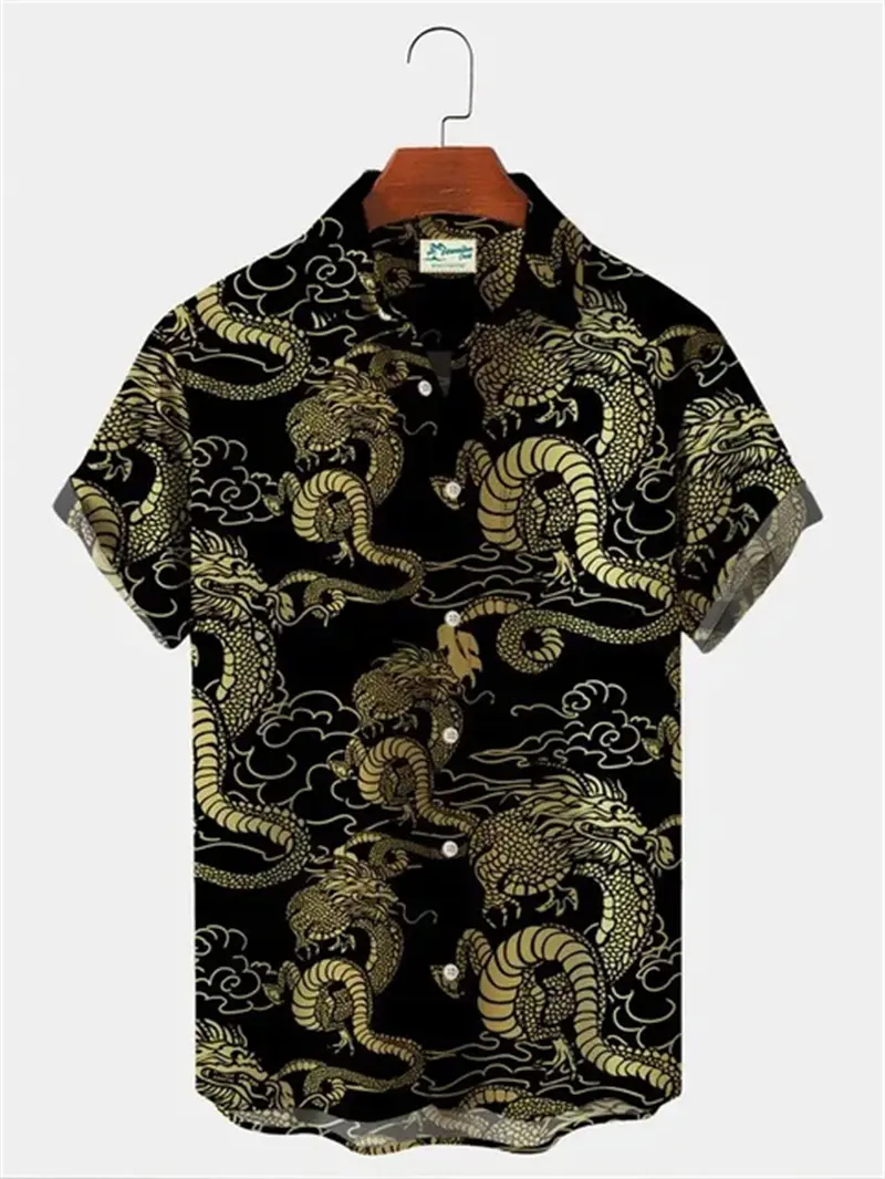 Funny Summer Turtle Fish 3D Print Men's Oversize Shirts Fashion Hawaiian Beach Short Sleeve Shirt Unisex Button Lapel Tee Tops