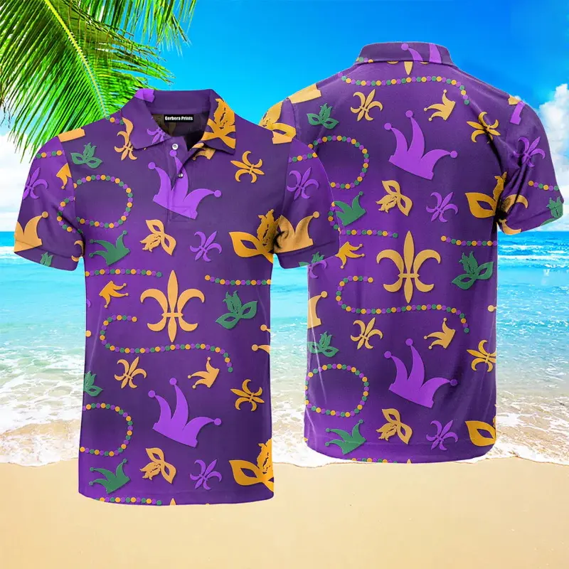 Mardi Gras Men Polo Shirt 3d Print Carnival Mask Pattern Short Sleeve Golf Shirts Unisex Casual Festival POLO Shirt Women Tops
