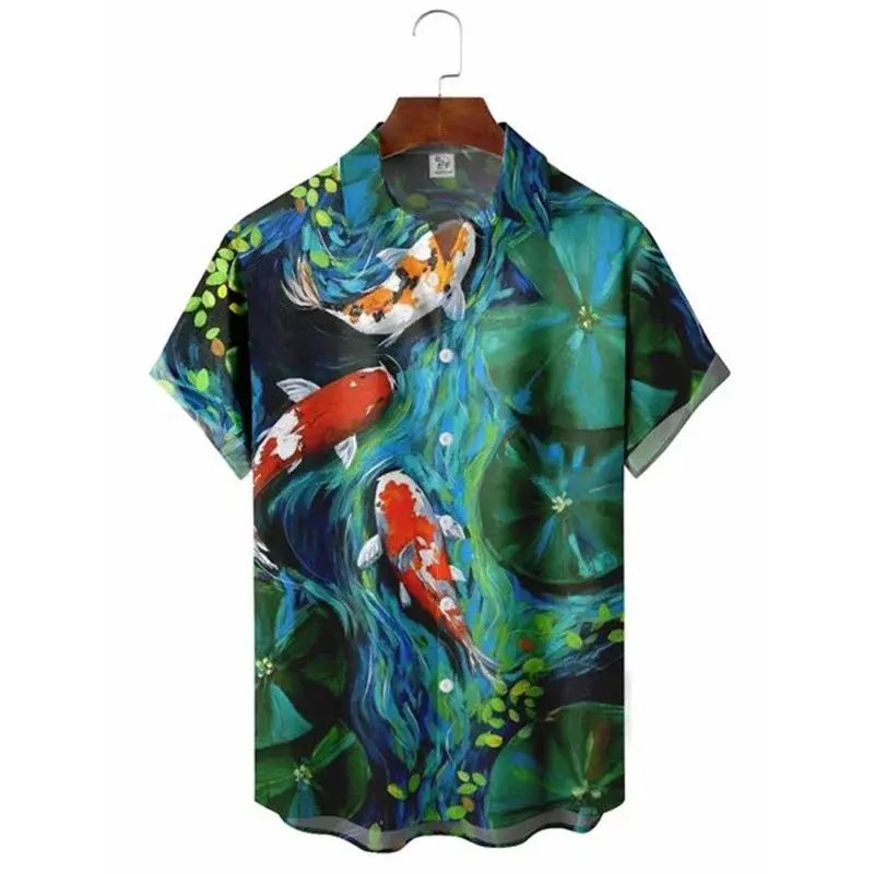 Funny Summer Turtle Fish 3D Print Men's Oversize Shirts Fashion Hawaiian Beach Short Sleeve Shirt Unisex Button Lapel Tee Tops