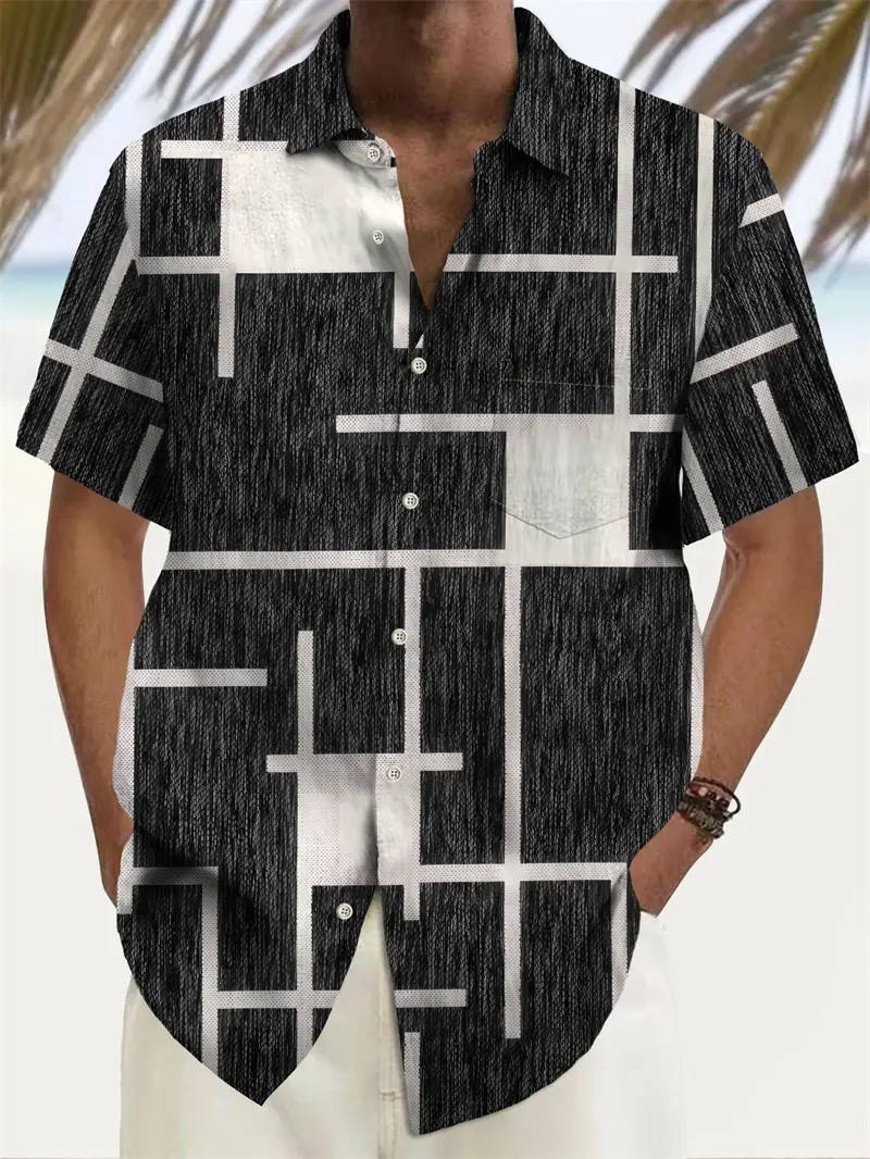 Men's Geometric Color Block Patchwork Shirt Button Shirt Short-sleeved Fashion Casual Summer Lapel 3D Printing Unisex Shirts