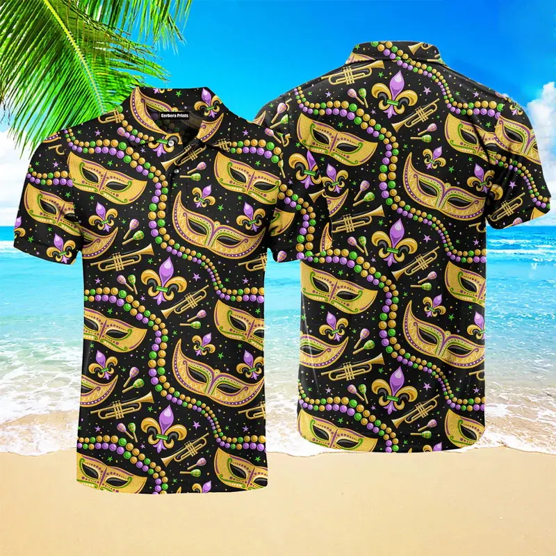 Mardi Gras Men Polo Shirt 3d Print Carnival Mask Pattern Short Sleeve Golf Shirts Unisex Casual Festival POLO Shirt Women Tops