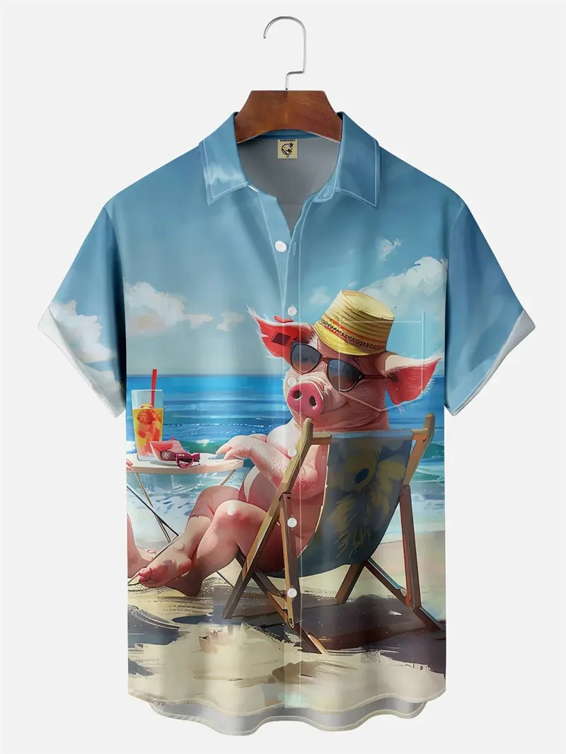 Funny Animal Graphic Hawaiian Shirts For Men Women Fun Frog Sheep 3D Print Blouse Summer Button T-Shirt Short Sleeve Lapel Tops