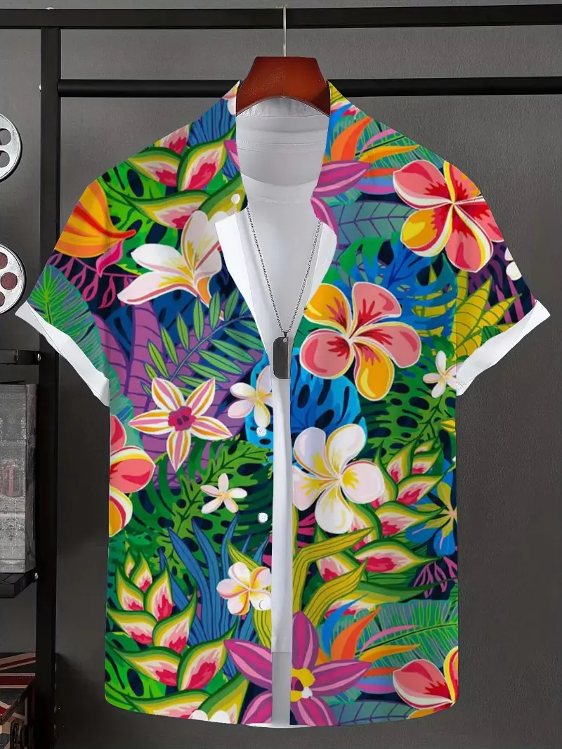 3D Print Tropical Plants Men's Shirt Shirts Hawaiian Beach Summer Vacation Tops Short Sleeve Shirts Casual Shirts Y2k Men Tees