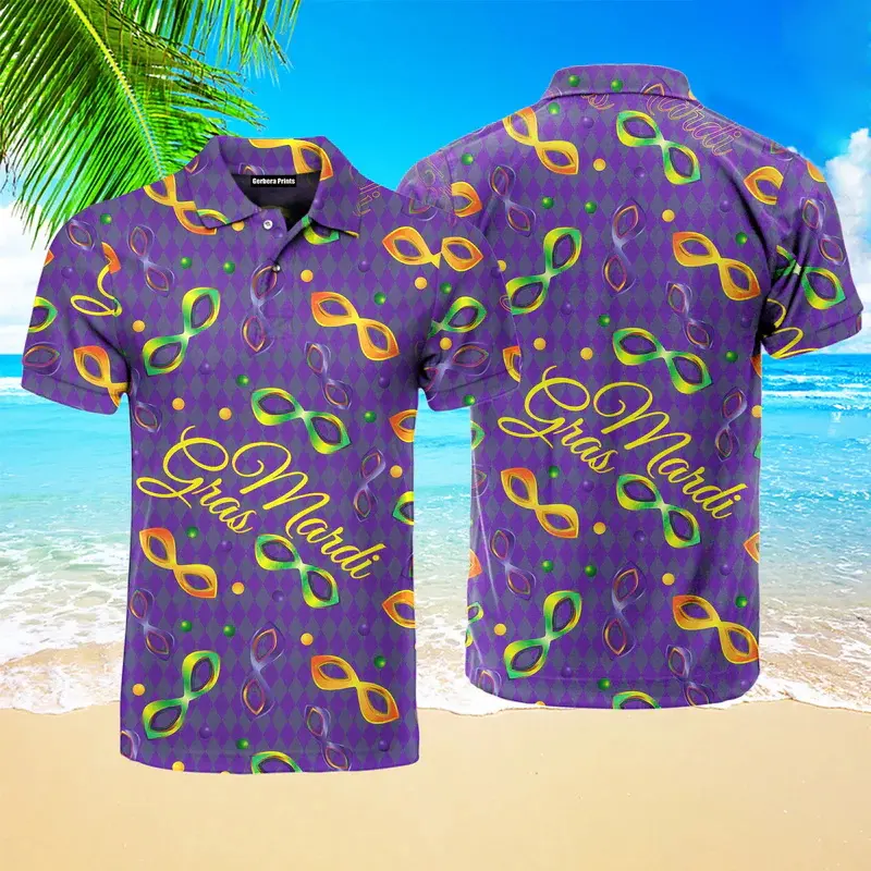 Mardi Gras Men Polo Shirt 3d Print Carnival Mask Pattern Short Sleeve Golf Shirts Unisex Casual Festival POLO Shirt Women Tops