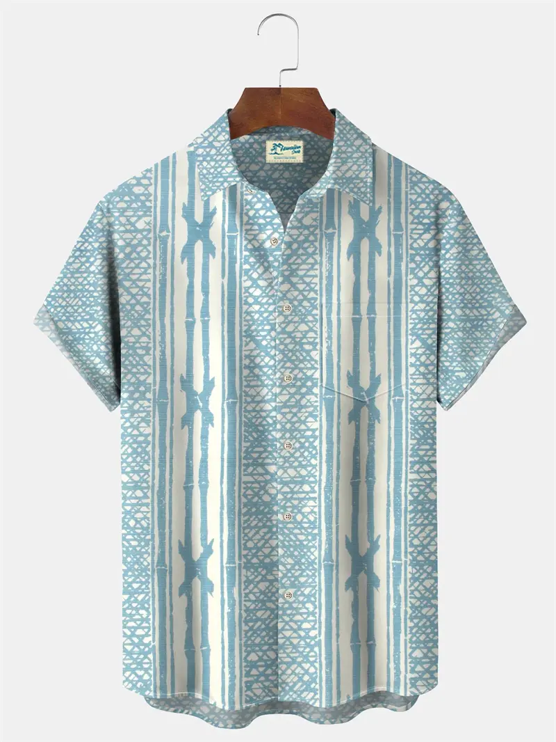 Vintage 3D Print Men Stripe Shirts Summer Casual Classic Striped Graphic Short Sleeve Tops Unisex Button Shirt Men Beach Shirt