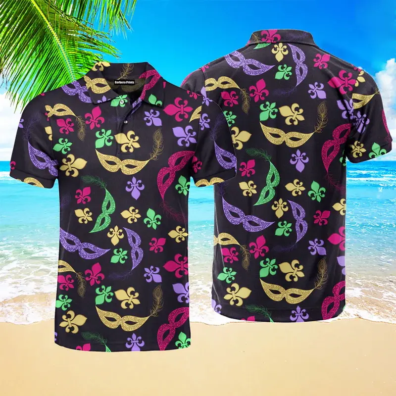 Mardi Gras Men Polo Shirt 3d Print Carnival Mask Pattern Short Sleeve Golf Shirts Unisex Casual Festival POLO Shirt Women Tops