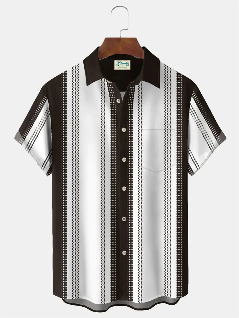 Vintage 3D Print Men Stripe Shirts Summer Casual Classic Striped Graphic Short Sleeve Tops Unisex Button Shirt Men Beach Shirt