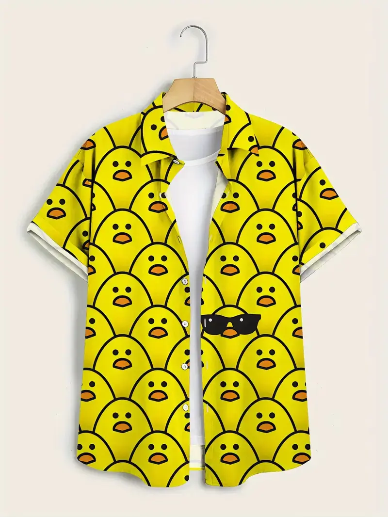 Trendy Men's Shirt 2025 New Duck 3d Print Short Sleeve Shirts Beach Casual Man Clothing Oversized Hawaiian Shirts For Men Women