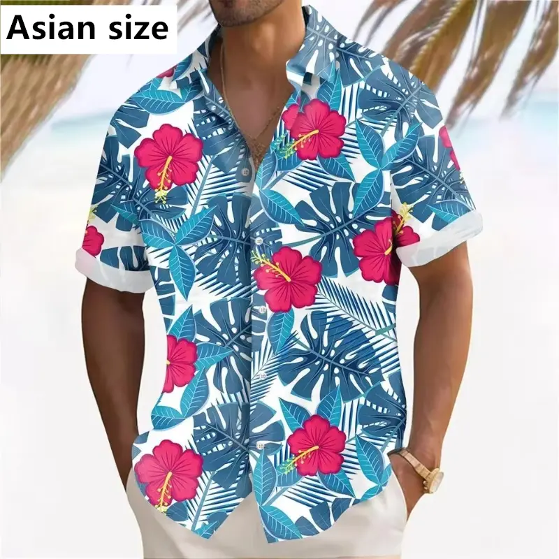 Hawaiian Beach Shirts Men's 3D Plant Printed Summer Casual Short Sleeve Lapel Shirts Holiday Shirts For Men Fashion Men Clothing