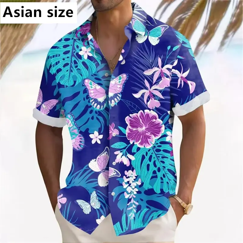 Hawaiian Beach Shirts Men's 3D Plant Printed Summer Casual Short Sleeve Lapel Shirts Holiday Shirts For Men Fashion Men Clothing