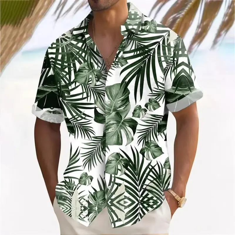 Hawaiian Beach Shirts Men's 3D Plant Printed Summer Casual Short Sleeve Lapel Shirts Holiday Shirts For Men Fashion Men Clothing
