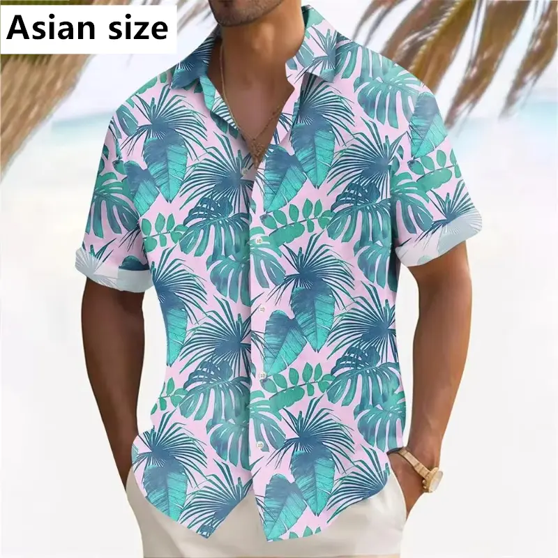 Hawaiian Beach Shirts Men's 3D Plant Printed Summer Casual Short Sleeve Lapel Shirts Holiday Shirts For Men Fashion Men Clothing