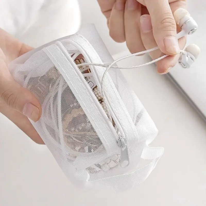 Portable Square Mesh Storage Pouch Breathable Cosmetic Bag Key Organizer Bags Travel Make Up Bag