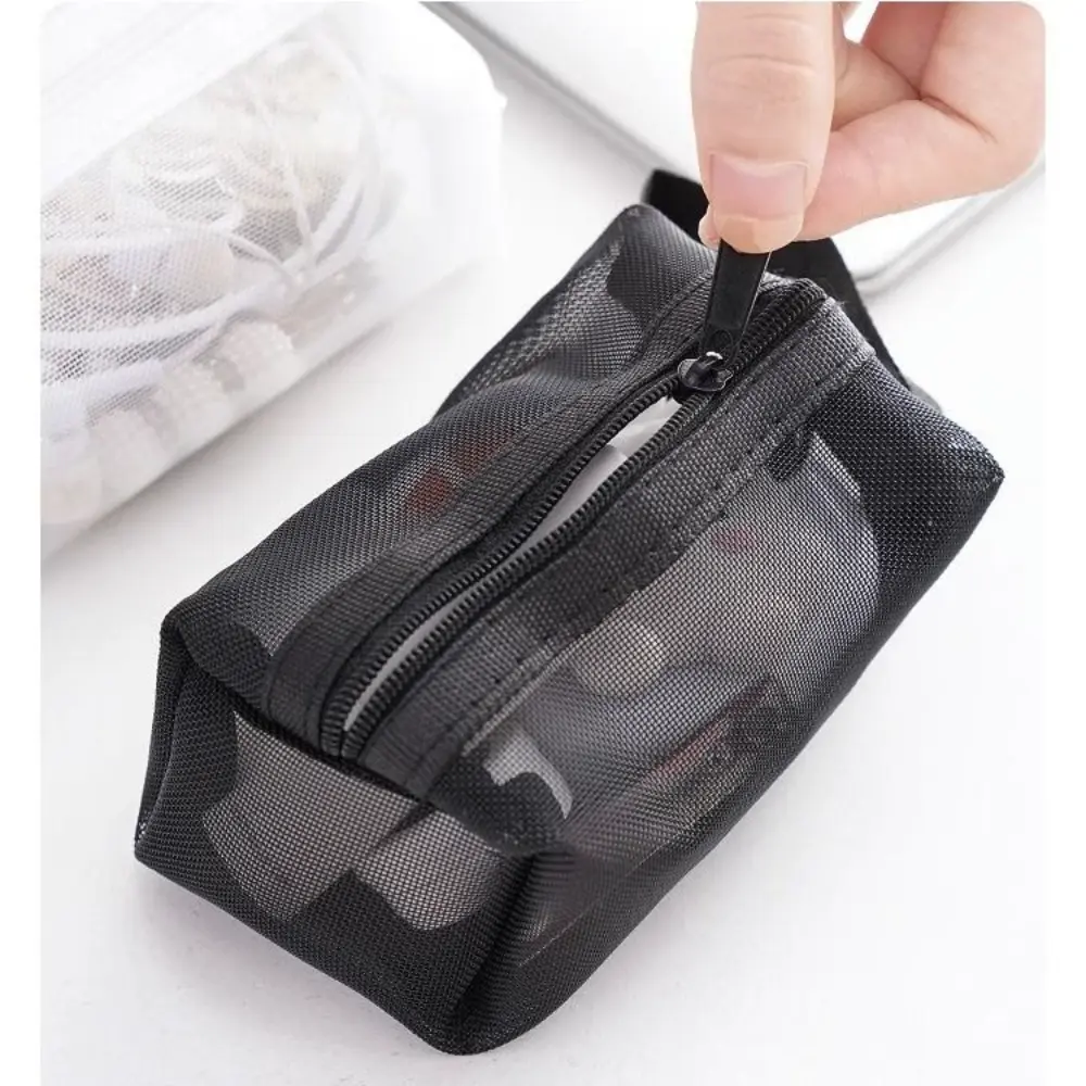 Portable Square Mesh Storage Pouch Breathable Cosmetic Bag Key Organizer Bags Travel Make Up Bag