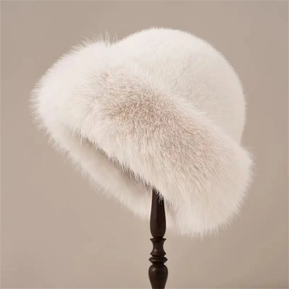 New Brand Hat Women'S Winter Thickened Soft Warm Imitation Fur Fluffy Bucket Hat Fisherman Hat Soft Panama Hat