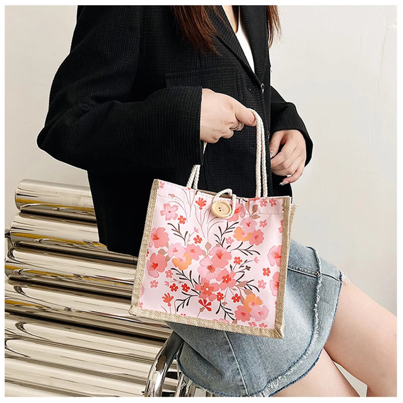 Floral Canvas Bag Women'S Bag Small Fresh Shoulder Bag Fashionable Tote Bag Large Quility Women Shopping Bag