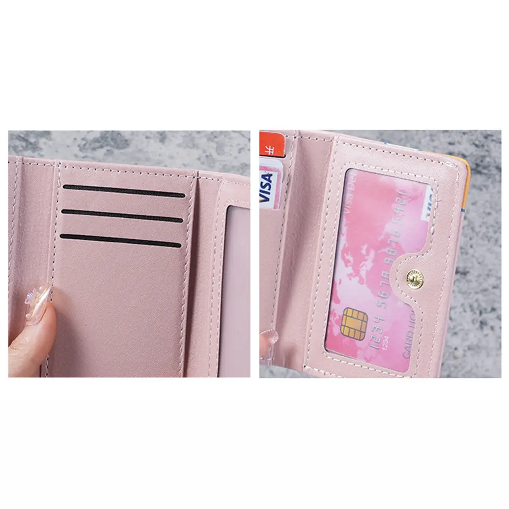 PU Leather Women Wallets Cute Bear Pattern Student Card Bag Girl Multi-card Slots Card Holder Cartoon Short Ladies Coin Purse