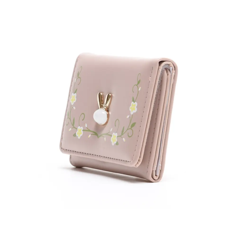 New Brand Cute Flowers Bunny Wallet Lady Folding Multi-card Slot Card Bag Cartoon Rabbit Three Fold Coin PurseStudent Money Clip