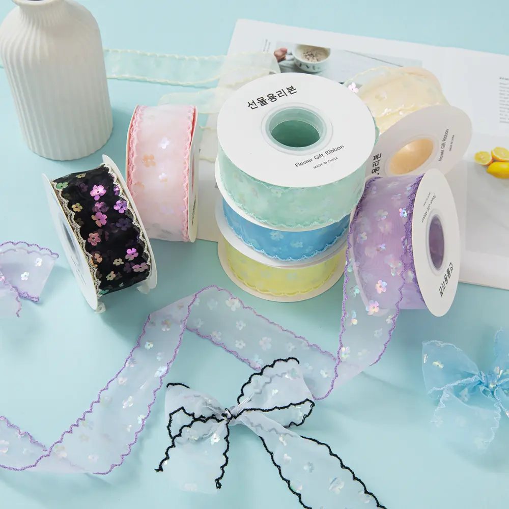 10Yards/Roll sequin Silk Ribbon Roll 4cm Satin Ribbon Organza Ribbons for Gift Wrapping Handmade Wedding Birthday Party Decor