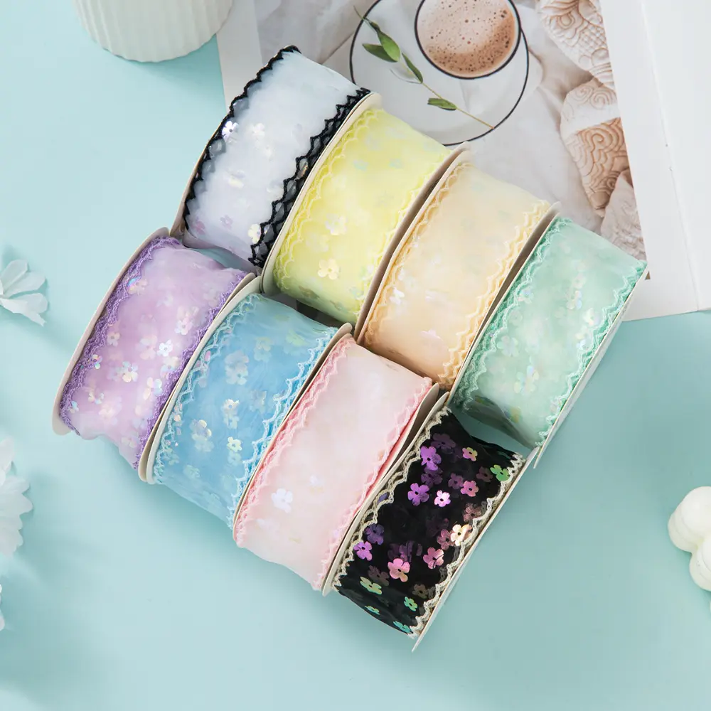10Yards/Roll sequin Silk Ribbon Roll 4cm Satin Ribbon Organza Ribbons for Gift Wrapping Handmade Wedding Birthday Party Decor