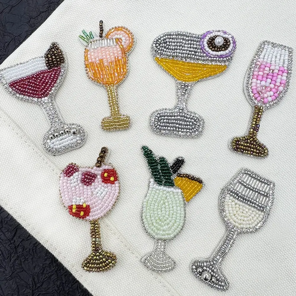 Juice Cup,Cocktail Cup,Champagne Glass,Beaded Rhinestones Brooch Sewing Appliques Patches interesting Fashion Decor For Clothing
