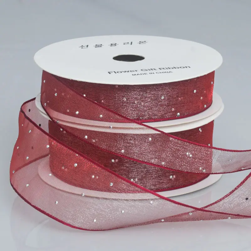 Hot Drilling Yarn Ribbon 4cm Wide Silver Dots Organza Gauze Ribbon Ribbon 10 Yards For Party Decoration Gift Wrapping Wedding
