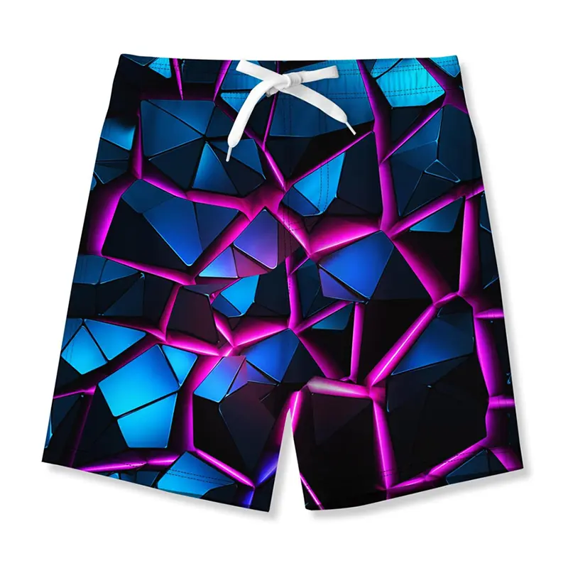 Harajuku Neon Print Beach Short Men Clothes 3D Colorful Cool Pattern Loose Board Shorts 2025 Summer Hawaii Fashion Swim Trunks